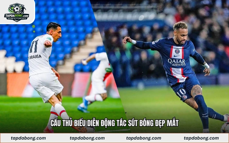 Cầu thủ biểu diễn động tác sút bóng đẹp mắt